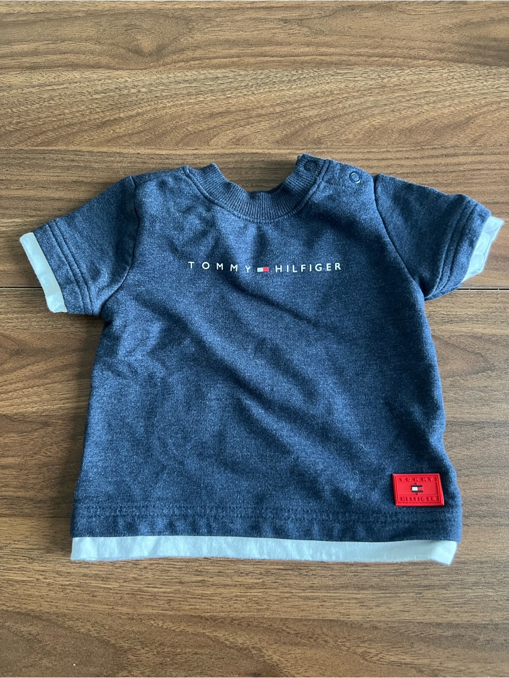 Tommy Hilfiger Dark Blue Short-Sleeve Baby Tee with White Trim